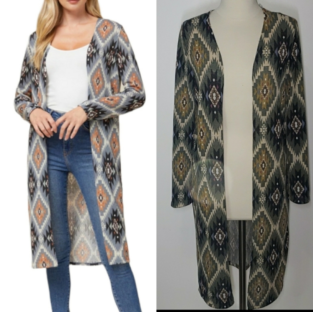 Entro Argyle Print Knit Aztec Long Sleeve Cardigan